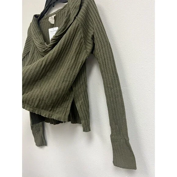 We The Free / Free People Wildcat Cowl Neck Thermal Pullover Sweater Military XS - Picture 5 of 6